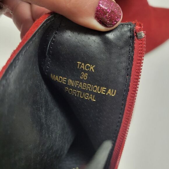 Portuguese Red Suede Leather & Snakeskin Block Heel Point Boots - Picture 12 of 14